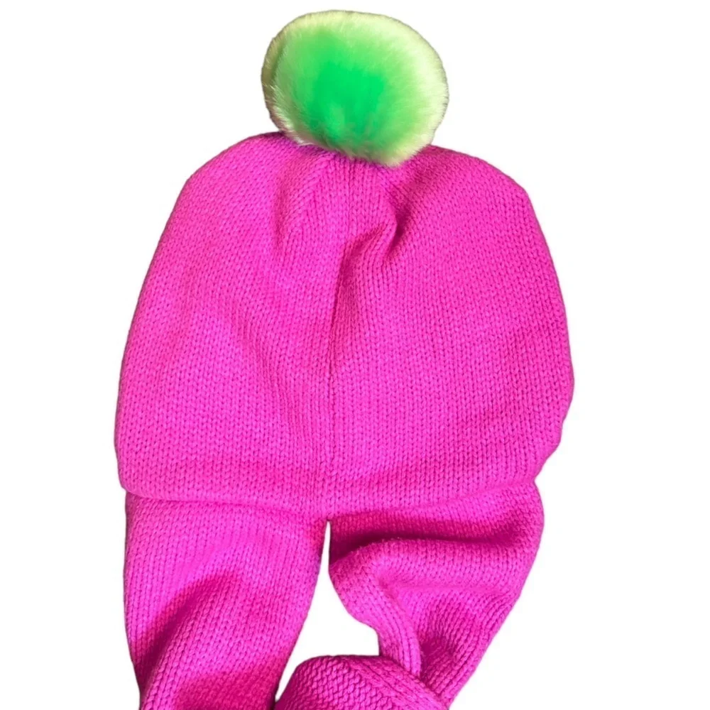 🎉4/20$ DISNEY PARKS Mickey Mouse Beanie Hat Scarf attached Hot Pink Green Cozy